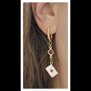18k Gold Ace Diamonds Playing Card Vegas Dangle Earring